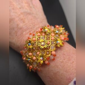 Floral Gold and Orange Bracelet (2278)